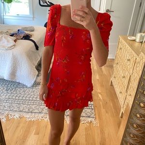 Red rouched mini dress